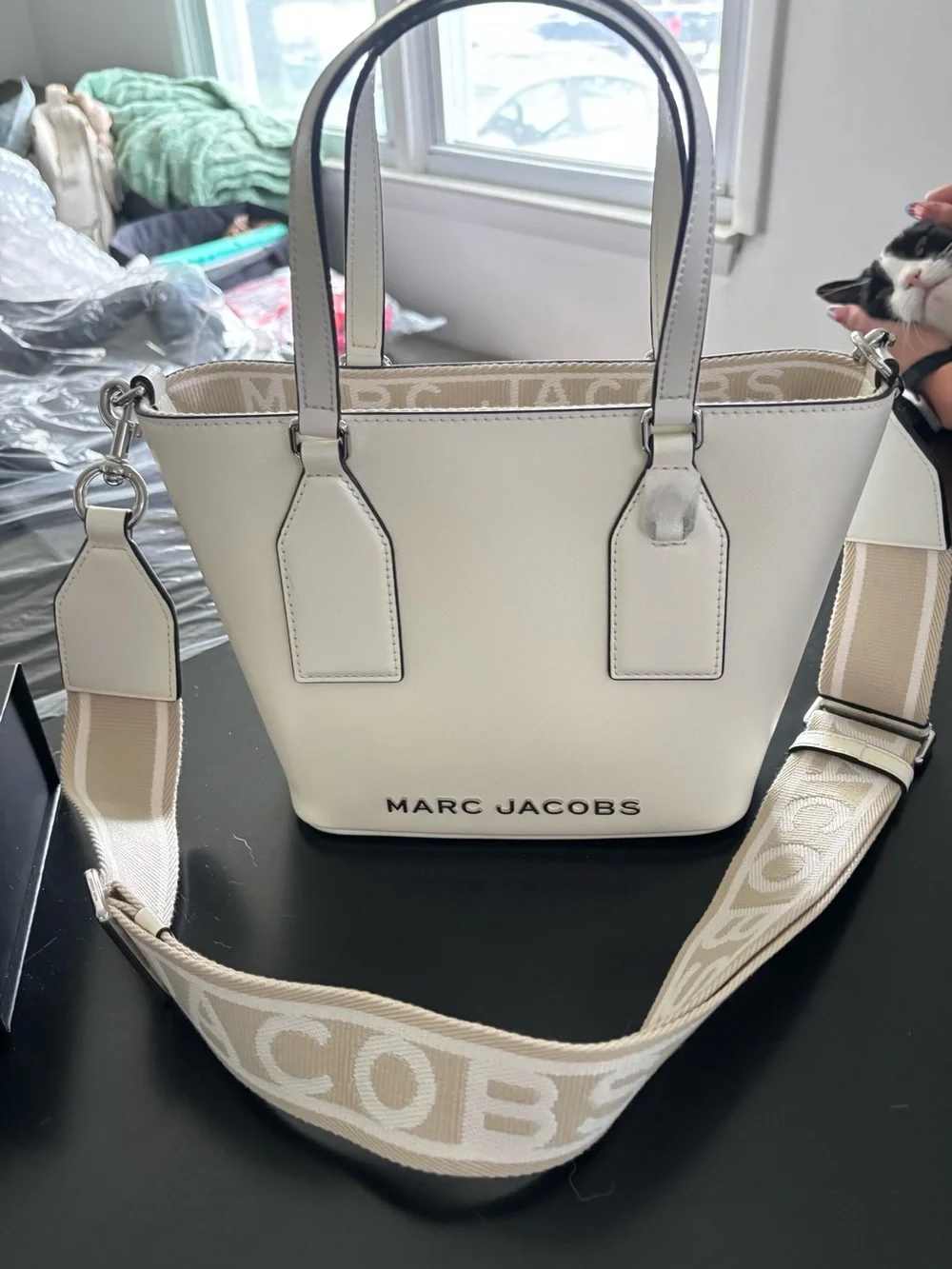 Marc Jacobs Cream-White Leather Satchel with Logo Strap